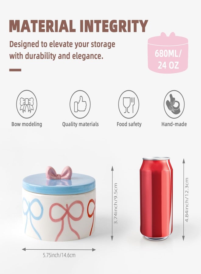 DIF DECO Cute Cookie Jars with Lid Airtight, Wide Mouth Large Ceramic Food Storage Containers, Hand-Drawn Bow Kitchen Canisters for Countertop, Suitable for Home Decor of Coffee, Sugar, Tea, Flour, Dog Treat - Image 2