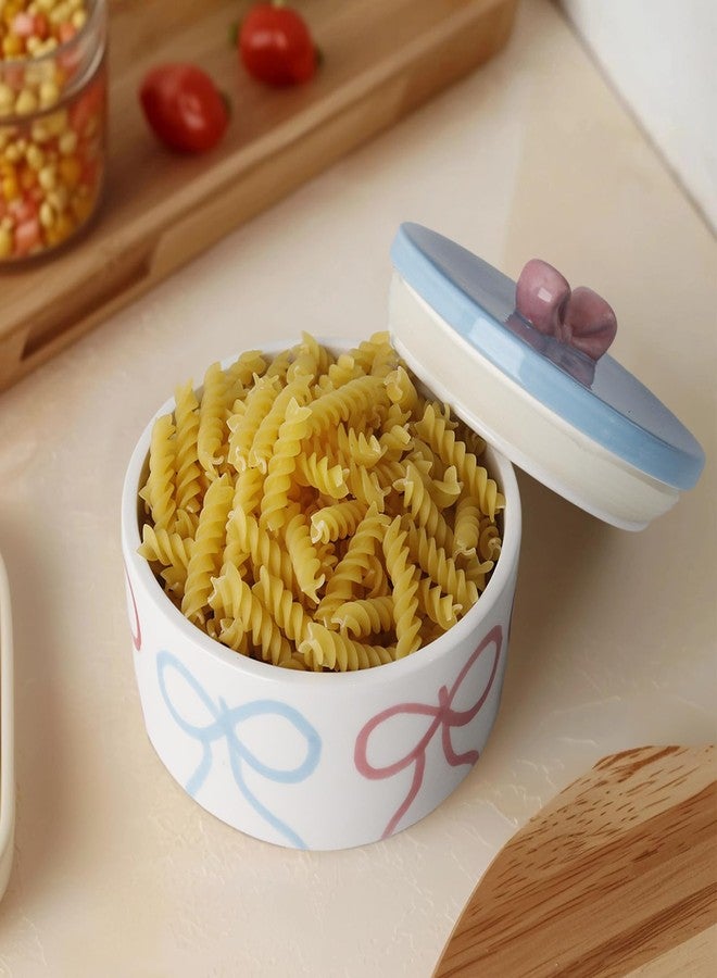 DIF DECO Cute Cookie Jars with Lid Airtight, Wide Mouth Large Ceramic Food Storage Containers, Hand-Drawn Bow Kitchen Canisters for Countertop, Suitable for Home Decor of Coffee, Sugar, Tea, Flour, Dog Treat - Image 4