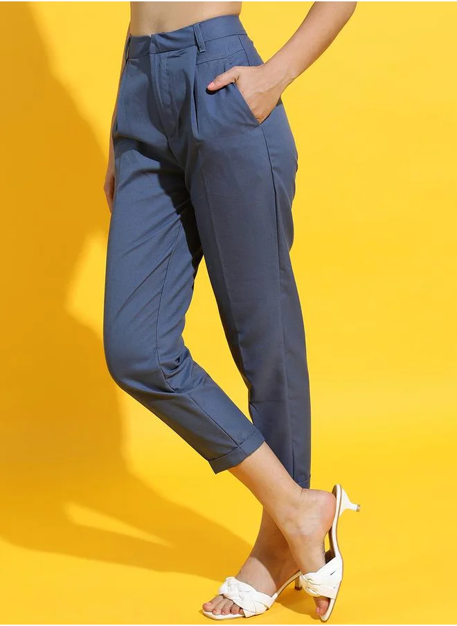 طوكيو توكيز Solid High Rise Tapered Fit Crop Trousers