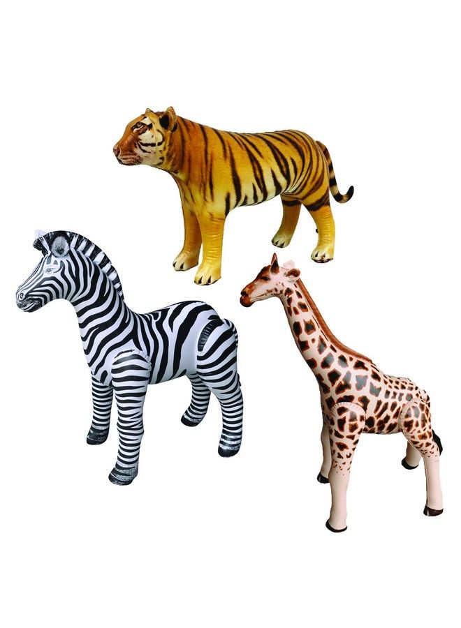 Jet Creations حزمة سفاري 3 من الزرافة والحمار الوحشي والنمر - حيوانات محشوة قابلة للنفخ رائعة للبرك وزينة الحفلات والهدايا، الحجم من 32 إلى 40 بوصة - Image 1