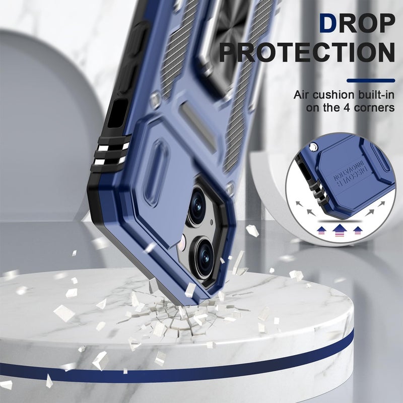 ShieldTech Polycarbonate Back Cover Case Compatible for Apple iPhone 15 with Slide Camera Cover & Rotated Ring Kickstand | Military Grade Mobile Phone Cover Case for Apple iPhone 15 (Blue) - Image 4