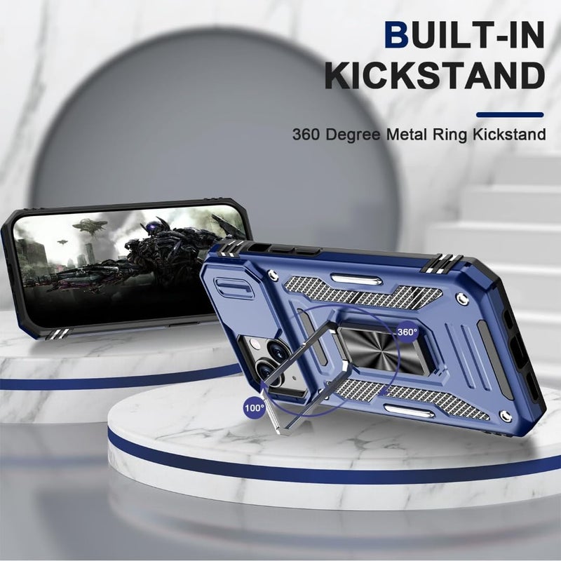 ShieldTech Polycarbonate Back Cover Case Compatible for Apple iPhone 15 with Slide Camera Cover & Rotated Ring Kickstand | Military Grade Mobile Phone Cover Case for Apple iPhone 15 (Blue) - Image 3