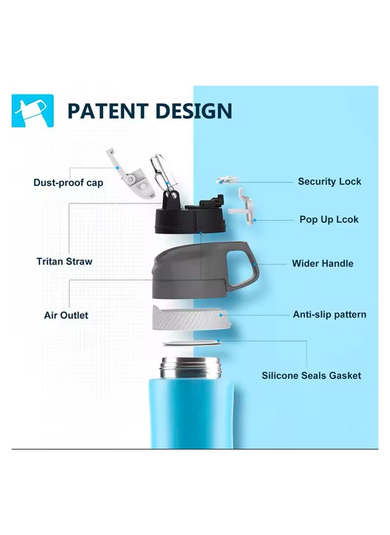 FJbottle Insulated Water Bottle with Straw Lid 20oz/550ml Stainless Steel Double Wall Vacuum Water Bottle Keeps Hot and Cold