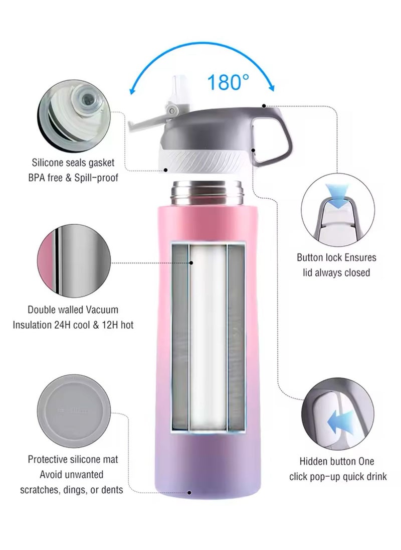 FJbottle Insulated Water Bottle with Straw Lid 20oz/550ml Stainless Steel Double Wall Vacuum Water Bottle Keeps Hot and Cold