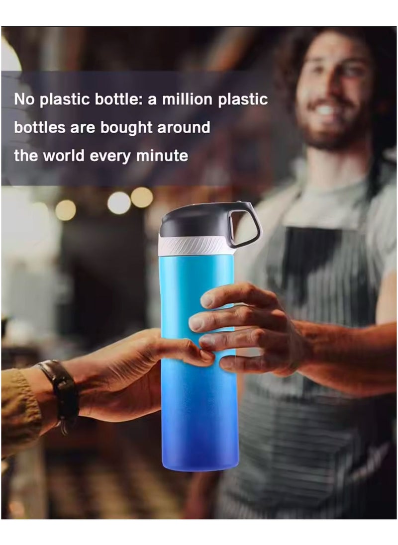 FJbottle Insulated Water Bottle with Straw Lid 20oz/550ml Stainless Steel Double Wall Vacuum Water Bottle Keeps Hot and Cold