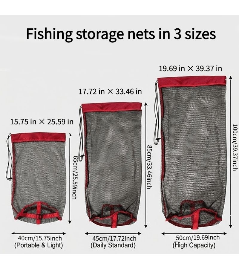 3 Sizes Lightweight And Portable Nylon Fishing Net Bag With Durable Buckle Closure Utility Mesh Tackle Bag For Fish Harvesting Diving Gear And Carp Fishing Freshwater And Saltwater Compatible 15.75 In By 25.59 Inch Capacity - Image 1