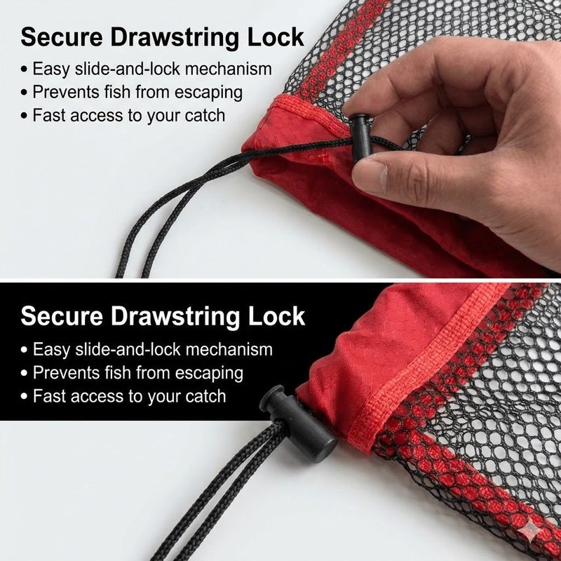 3 Sizes Lightweight And Portable Nylon Fishing Net Bag With Durable Buckle Closure Utility Mesh Tackle Bag For Fish Harvesting Diving Gear And Carp Fishing Freshwater And Saltwater Compatible 15.75 In By 25.59 Inch Capacity - Image 4