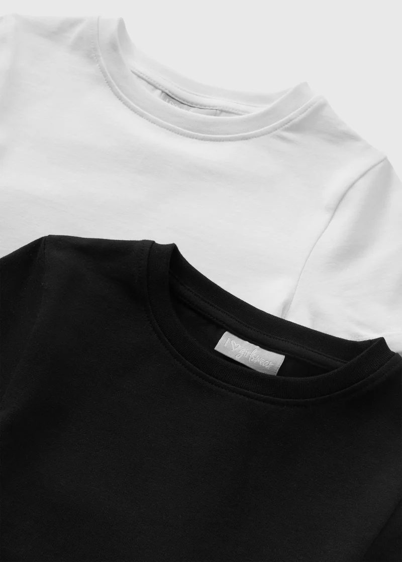 Matalan 2 Pack Girls Black & White T-Shirts