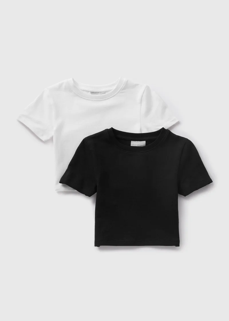 Matalan 2 Pack Girls Black & White T-Shirts