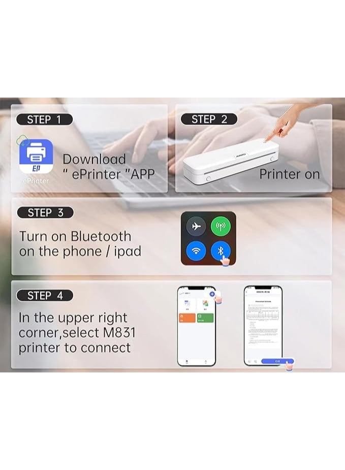 AIMO طابعة حرارية محمولة M831 A4 طابعة A4 بدون حبر - تدعم ورق حراري بحجم 8.26"x11.69"، طابعات سفر بلوتوث للمنزل، متوافقة مع الهاتف واللابتوب - Image 2