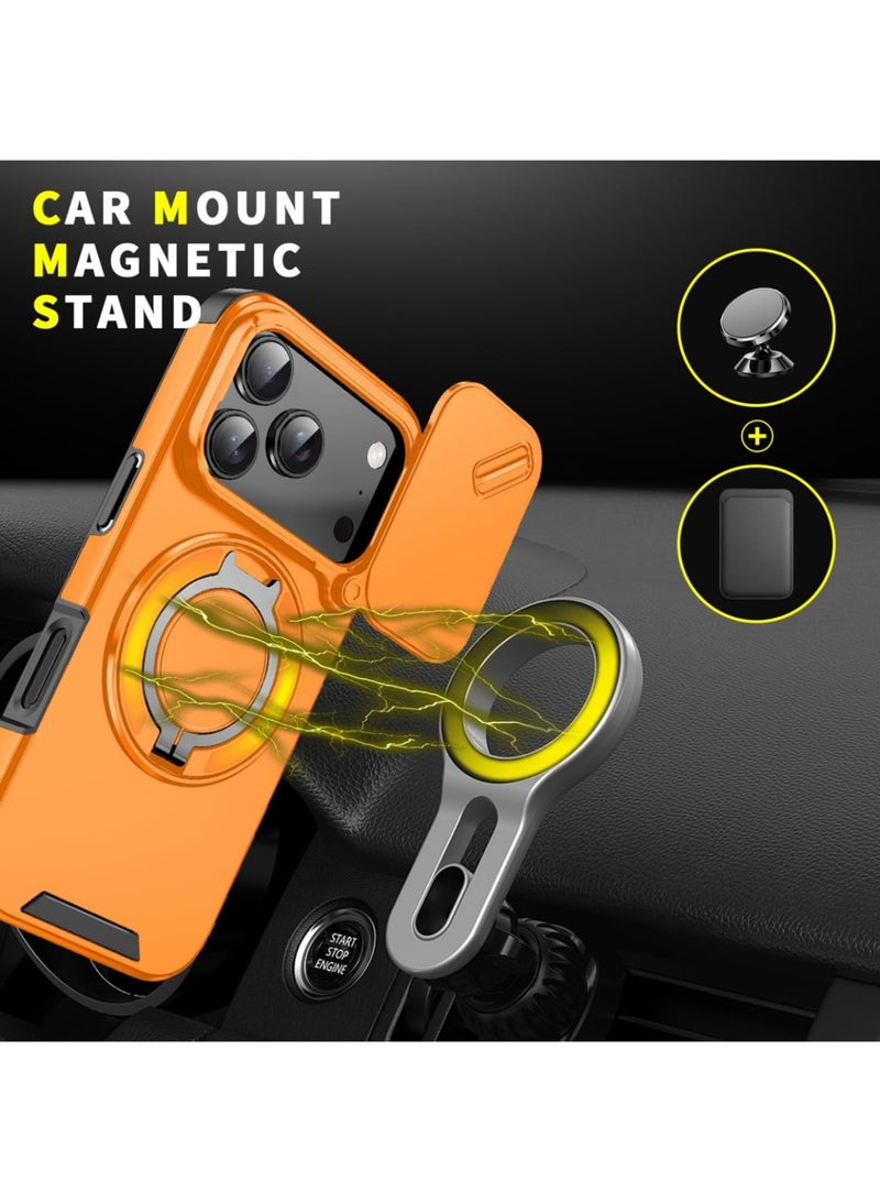 Abania iPhone 17 Pro Case, Sliding Camera Cover, 360° Rotating Magnetic Ring Stand, Strong MagSafe Compatible, Military-Grade Shockproof, Anti-Fingerprint, Orange Slim Protective Cover - Image 5