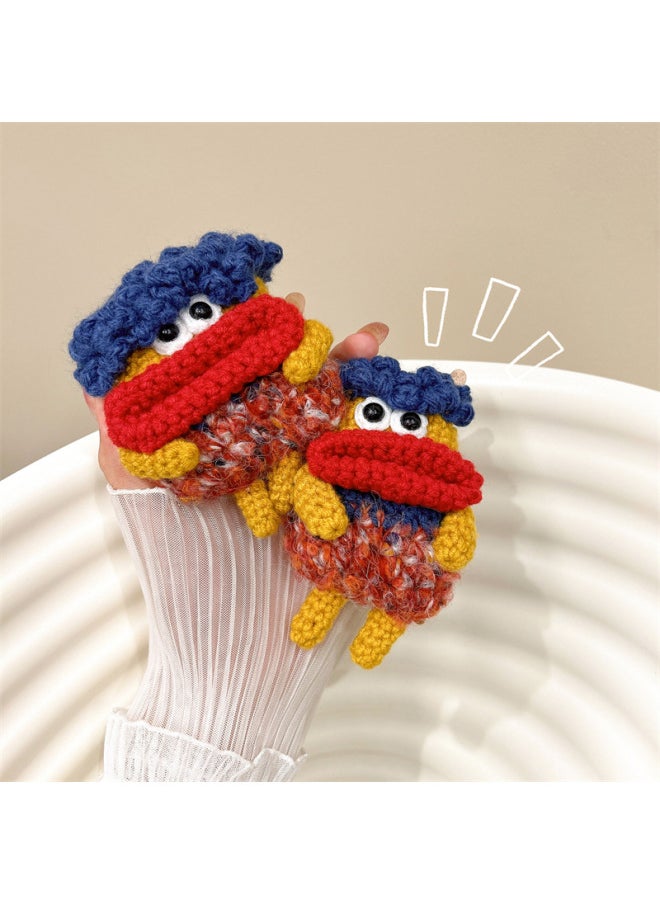Generic - Short Hair Red Mouth For Airpods Pro For Apple Bluetooth Wireless Headset Cover 1 2 3 Generation Shell Cute Knitted Female-颜色:针织短发红嘴耳机套-适用型号:airpods 1/2代 - Image 1