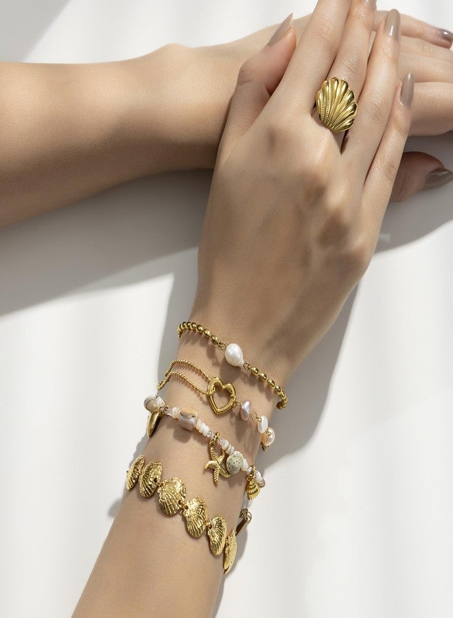 Aaishwarya 18K Gold Plated Shell Bracelet | Bracelets for Women and Girls | Boho Beach Accessory | Waterproof & Anti-Tarnish Jewels | Elegant Jewellery Gift - Image 5