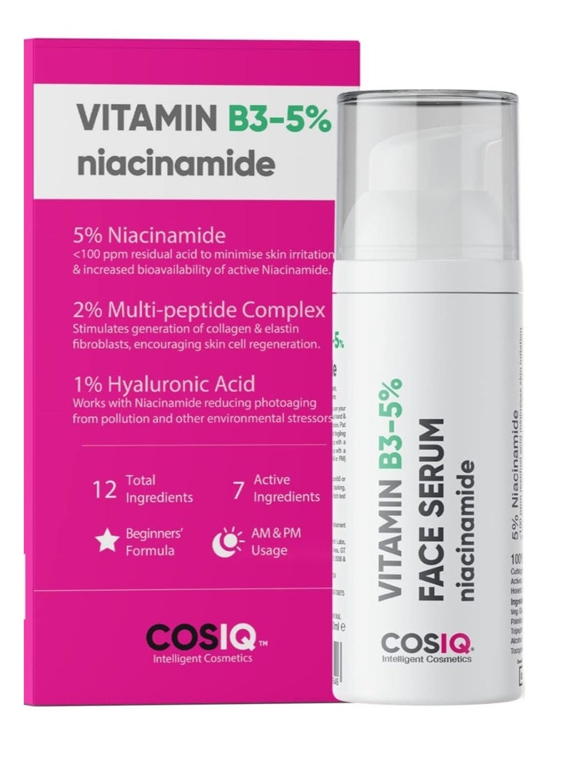 CosIQ Cos-IQ B3 5% Niacinamide Face Serum for Clear Glowing Skin, Reduces Dullness, Hydrates & Repairs Skin with Vit B3 & Hyaluronic Acid, Day & Night Serum | For Women & Men | 30ml - Image 1