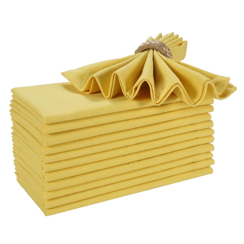 Bedding Craft Cotton Dinner Cloth Napkins Set of 12 18x18 Sand Yellow Reusable Machine Washable Fabric Napkins for Weddings Restaurants Everyday Dining