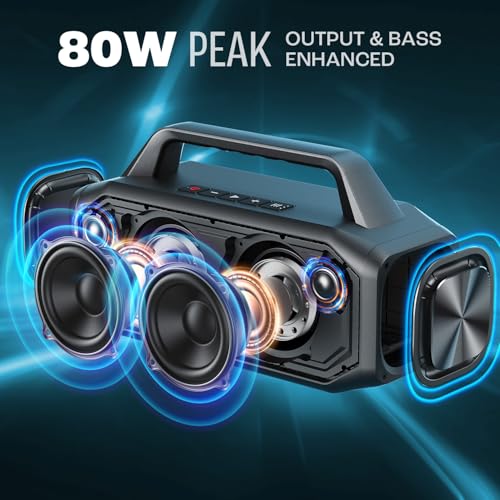 W-KING 80W Speakers Bluetooth Wireless, Portable Outdoor Speakers Loud with Bass Boost, Stereo Pairing, Reverse Charging, IPX6 Waterproof Bluetooth Speaker, Hands-Free Calling, USB/TF Card/AUX-in/NFC - Image 2