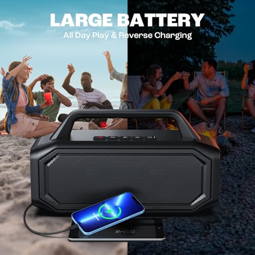 W-KING 80W Speakers Bluetooth Wireless, Portable Outdoor Speakers Loud with Bass Boost, Stereo Pairing, Reverse Charging, IPX6 Waterproof Bluetooth Speaker, Hands-Free Calling, USB/TF Card/AUX-in/NFC - Image 3