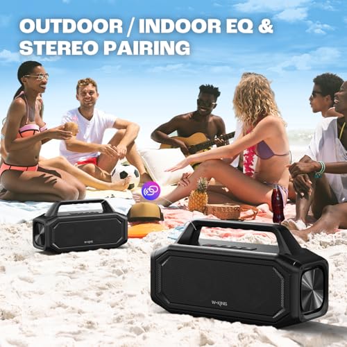 W-KING 80W Speakers Bluetooth Wireless, Portable Outdoor Speakers Loud with Bass Boost, Stereo Pairing, Reverse Charging, IPX6 Waterproof Bluetooth Speaker, Hands-Free Calling, USB/TF Card/AUX-in/NFC - Image 4