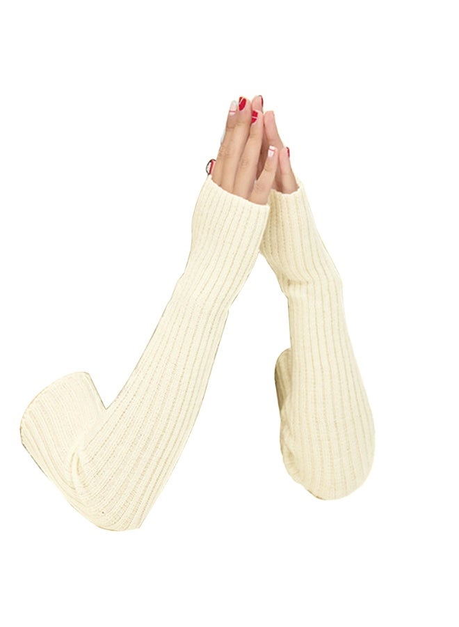 Women Girls Knit Soft Stretchy Fingerless Gloves Arm Warmers Long Gloves - Image 1