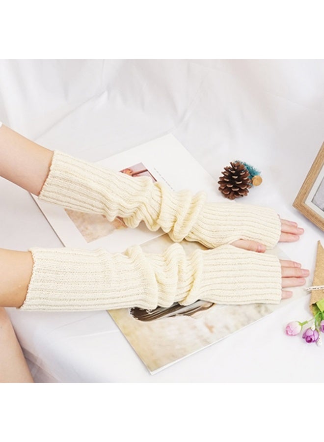 Women Girls Knit Soft Stretchy Fingerless Gloves Arm Warmers Long Gloves - Image 2