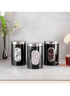 KASTWAVE 3-Pcs Kitchen Canister Set with Secure Lids - Food Storage Jars, Transparent Viewing Window, Customizable Labels - Ideal for Sugar, Tea, Coffee - Black  - Image 5