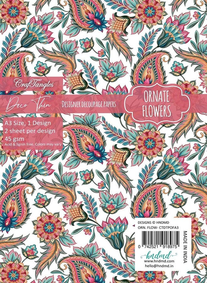 CrafTangles Deco Thin Decoupage Paper A3 (45 gsm) - Ornate Flowers - 2 sheets - Image 1