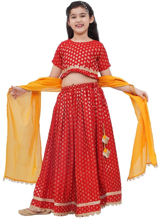 AJ DEZINES Kids Ethnic Wear Poly Chanderi Motif Printed Red Lehenga Choli for Girls With Dupatta (G-LH-17-RED-24) - Image 1