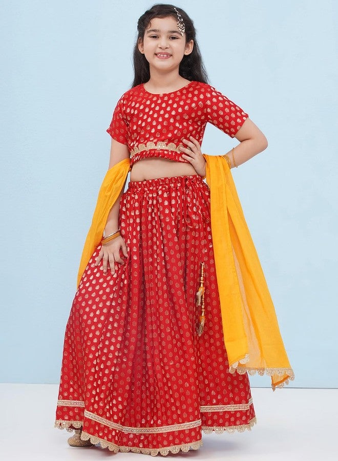 AJ DEZINES Kids Ethnic Wear Poly Chanderi Motif Printed Red Lehenga Choli for Girls With Dupatta (G-LH-17-RED-24) - Image 4
