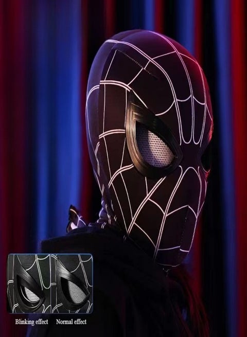 Spider-Man mask, ultra-high restoration, with ring remote control that can be opened and closed with electric bright eyes - red light, superhero Spider-Man helmet mask