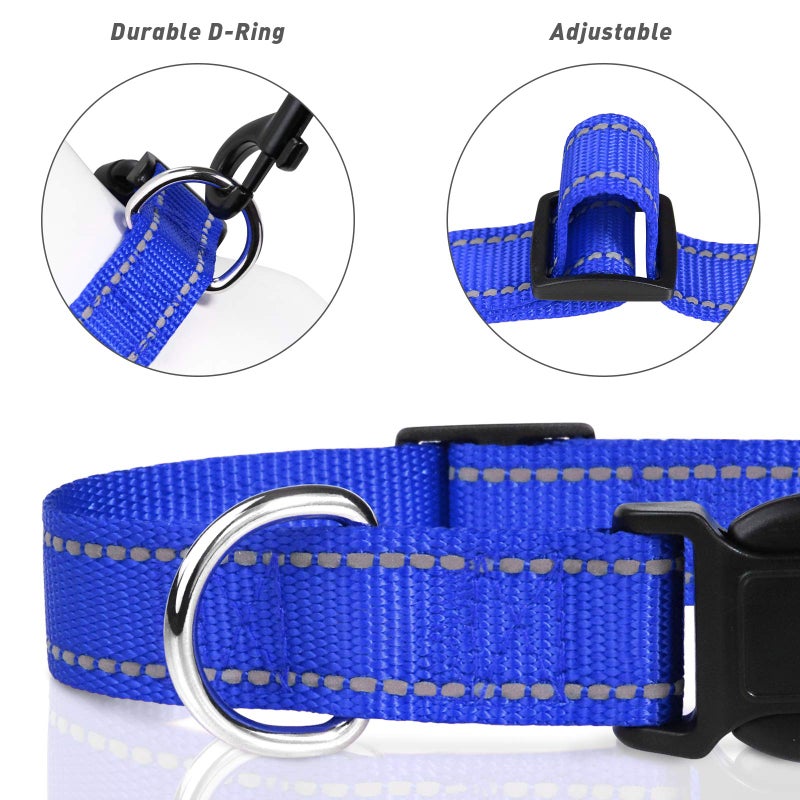TagME Reflective Nylon Dog Collars, Adjustable Classic Dog Collar with Quick Release Buckle for Puppy, Royal Blue, 3/8in Width (XS) - Image 3