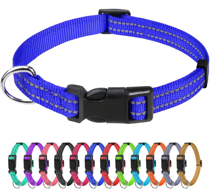 TagME Reflective Nylon Dog Collars, Adjustable Classic Dog Collar with Quick Release Buckle for Puppy, Royal Blue, 3/8in Width (XS) - Image 1