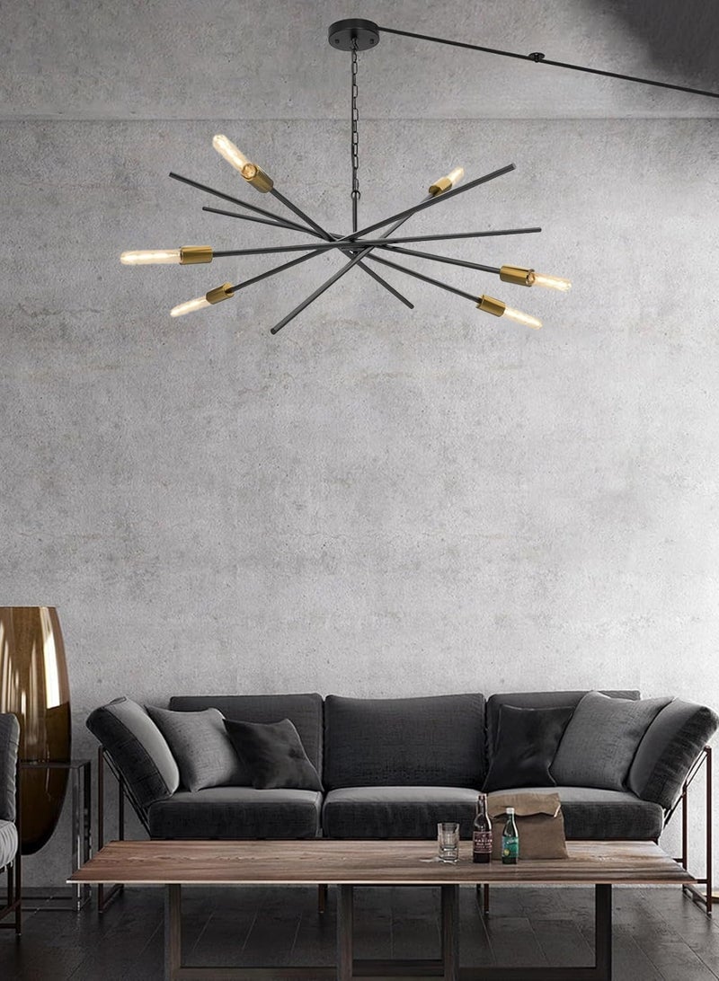 LOOPITYS pendant light，Modern Plug in Chandelier Mid-century Black and Brass 6-Light ，Hanging Ceiling Light Fixture with 18ft Cord On/Off Switch for Kitchen Living Dining Room Bedroom Foyer - Image 2