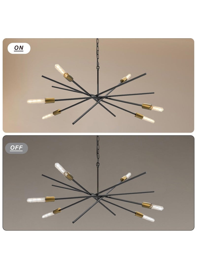 LOOPITYS pendant light，Modern Plug in Chandelier Mid-century Black and Brass 6-Light ，Hanging Ceiling Light Fixture with 18ft Cord On/Off Switch for Kitchen Living Dining Room Bedroom Foyer - Image 5