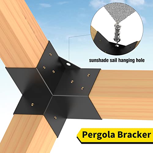 Likeem Woodworks Pergola pergola Brackets 3-Way Right Angle Corner Bracket DIY Elevated Wood Stand 4PACK with Screws for 4x4 (Actual: 3.63x3.63 Inch) Lumber Pergola Gazebo - Image 4
