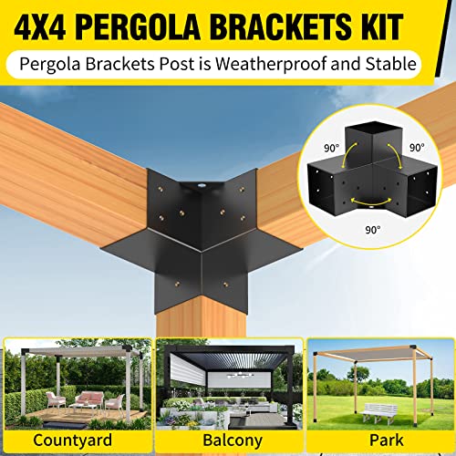 Likeem Woodworks Pergola pergola Brackets 3-Way Right Angle Corner Bracket DIY Elevated Wood Stand 4PACK with Screws for 4x4 (Actual: 3.63x3.63 Inch) Lumber Pergola Gazebo - Image 5