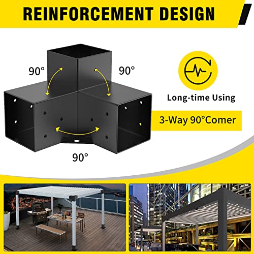 Likeem Woodworks Pergola pergola Brackets 3-Way Right Angle Corner Bracket DIY Elevated Wood Stand 4PACK with Screws for 4x4 (Actual: 3.63x3.63 Inch) Lumber Pergola Gazebo - Image 3