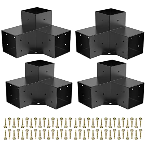 Likeem Woodworks Pergola pergola Brackets 3-Way Right Angle Corner Bracket DIY Elevated Wood Stand 4PACK with Screws for 4x4 (Actual: 3.63x3.63 Inch) Lumber Pergola Gazebo - Image 1