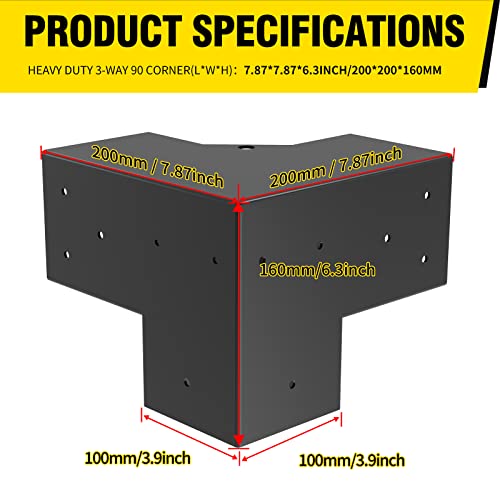 Likeem Woodworks Pergola pergola Brackets 3-Way Right Angle Corner Bracket DIY Elevated Wood Stand 4PACK with Screws for 4x4 (Actual: 3.63x3.63 Inch) Lumber Pergola Gazebo - Image 2