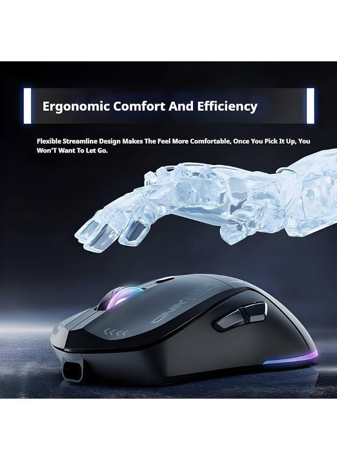 أونيكوما ماوس ألعاب  ONIKUMA CW917 RGB ثنائي الوضع سلكي ولاسلكي 2.4 جيجاهرتز - دقة قابلة للتعديل 800-4800 نقطة في البوصة، 6 أزرار قابلة للبرمجة، إضاءة RGB، تصميم مريح، أسود - Image 4