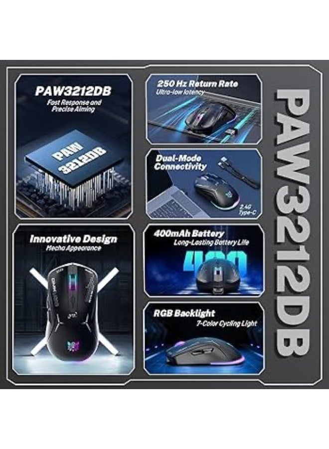 أونيكوما ماوس ألعاب  ONIKUMA CW917 RGB ثنائي الوضع سلكي ولاسلكي 2.4 جيجاهرتز - دقة قابلة للتعديل 800-4800 نقطة في البوصة، 6 أزرار قابلة للبرمجة، إضاءة RGB، تصميم مريح، أسود - Image 3