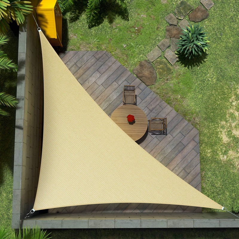 Amgo 10' x 10' x 14' Beige Right Triangle Sun Shade Sail UPF50+ Canopy Awning AGSLT, 95% UV Blockage, Water & Air Permeable, 200GSM Heavy Duty Commercial and Residential (We Make Custom Sizes) - Image 1