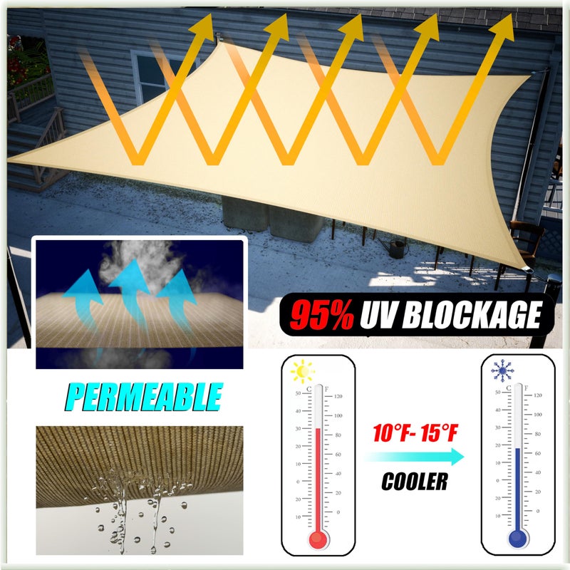 Amgo 10' x 10' x 14' Beige Right Triangle Sun Shade Sail UPF50+ Canopy Awning AGSLT, 95% UV Blockage, Water & Air Permeable, 200GSM Heavy Duty Commercial and Residential (We Make Custom Sizes) - Image 4