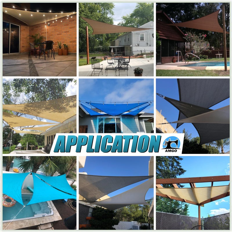 Amgo 10' x 10' x 14' Beige Right Triangle Sun Shade Sail UPF50+ Canopy Awning AGSLT, 95% UV Blockage, Water & Air Permeable, 200GSM Heavy Duty Commercial and Residential (We Make Custom Sizes) - Image 5