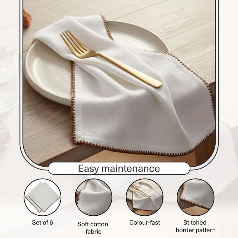 Pan Home طقم مناديل مخيطة على شكل بطانية إيسلاي - أبيض - Image 4