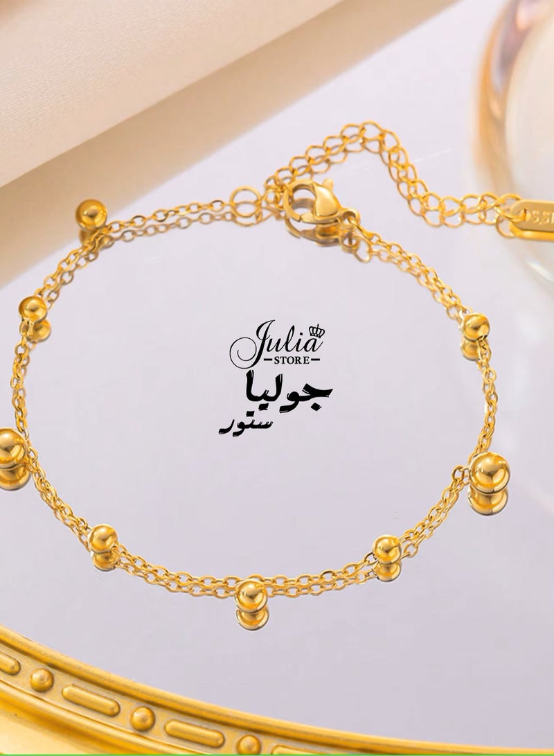 Julia Store 18K Gold Plated Stainless Steel Statement Dainty Deluxe Minimalist Bracelet for Women Trendy Exquisite Simple Gold Beaded Bracelet Jewelry Gift - Image 1