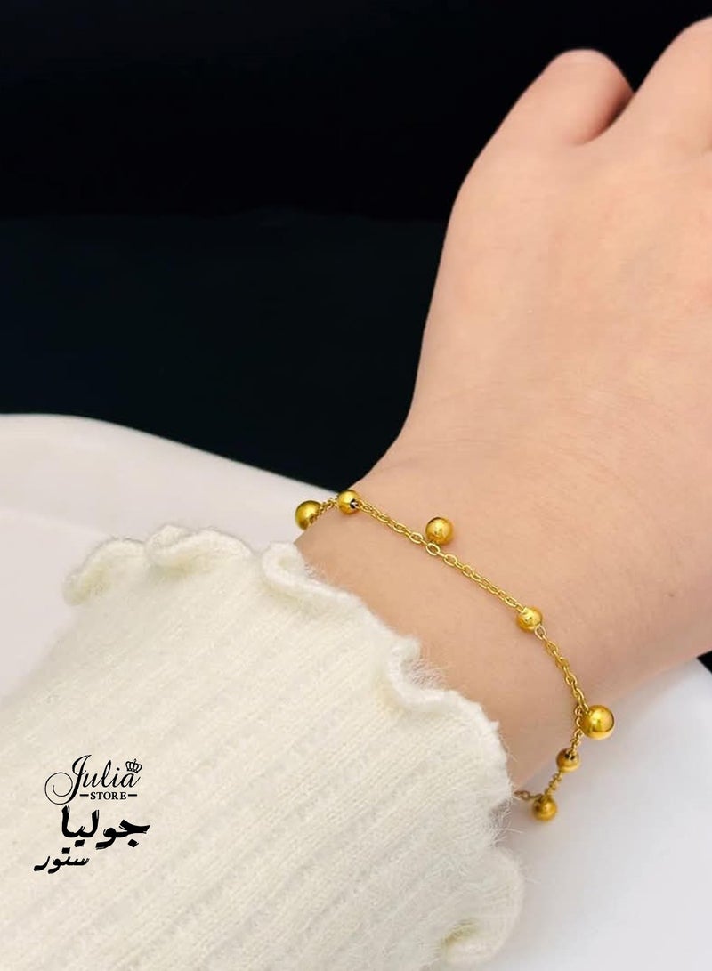 Julia Store 18K Gold Plated Stainless Steel Statement Dainty Deluxe Minimalist Bracelet for Women Trendy Exquisite Simple Gold Beaded Bracelet Jewelry Gift - Image 2
