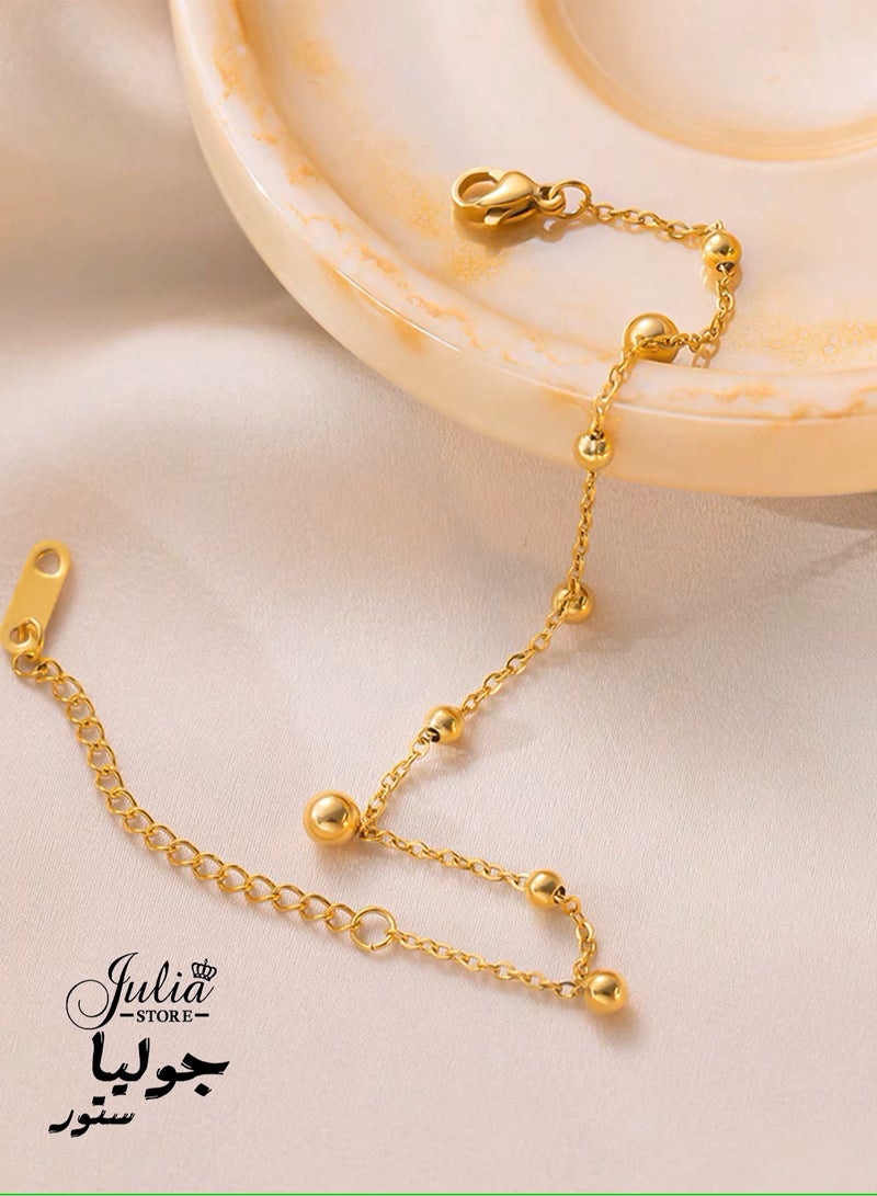 Julia Store 18K Gold Plated Stainless Steel Statement Dainty Deluxe Minimalist Bracelet for Women Trendy Exquisite Simple Gold Beaded Bracelet Jewelry Gift - Image 3