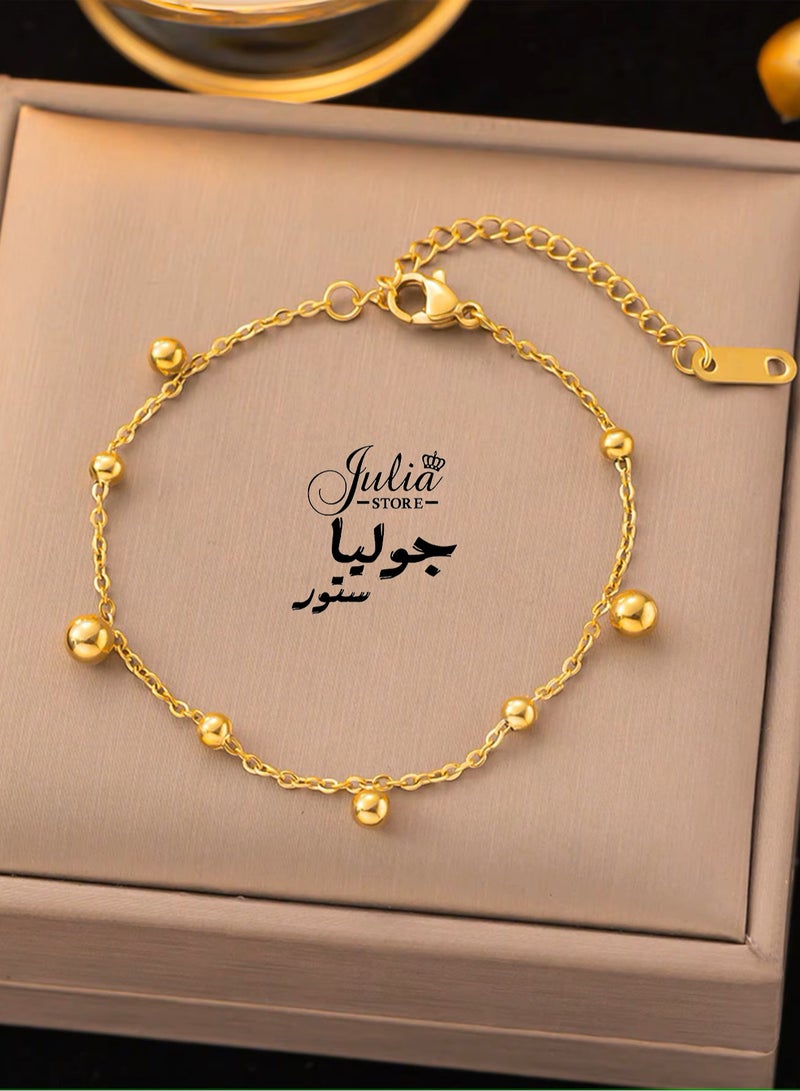 Julia Store 18K Gold Plated Stainless Steel Statement Dainty Deluxe Minimalist Bracelet for Women Trendy Exquisite Simple Gold Beaded Bracelet Jewelry Gift - Image 4