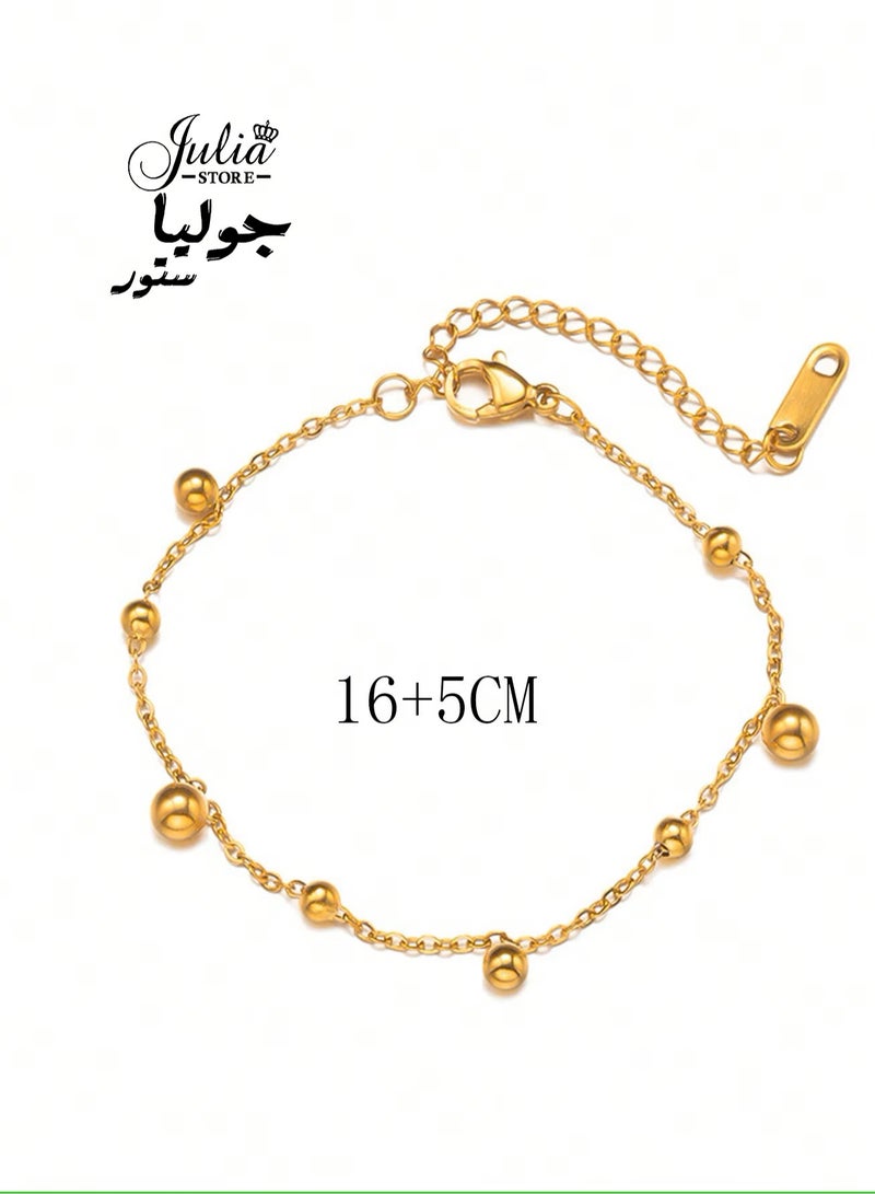 Julia Store 18K Gold Plated Stainless Steel Statement Dainty Deluxe Minimalist Bracelet for Women Trendy Exquisite Simple Gold Beaded Bracelet Jewelry Gift - Image 5
