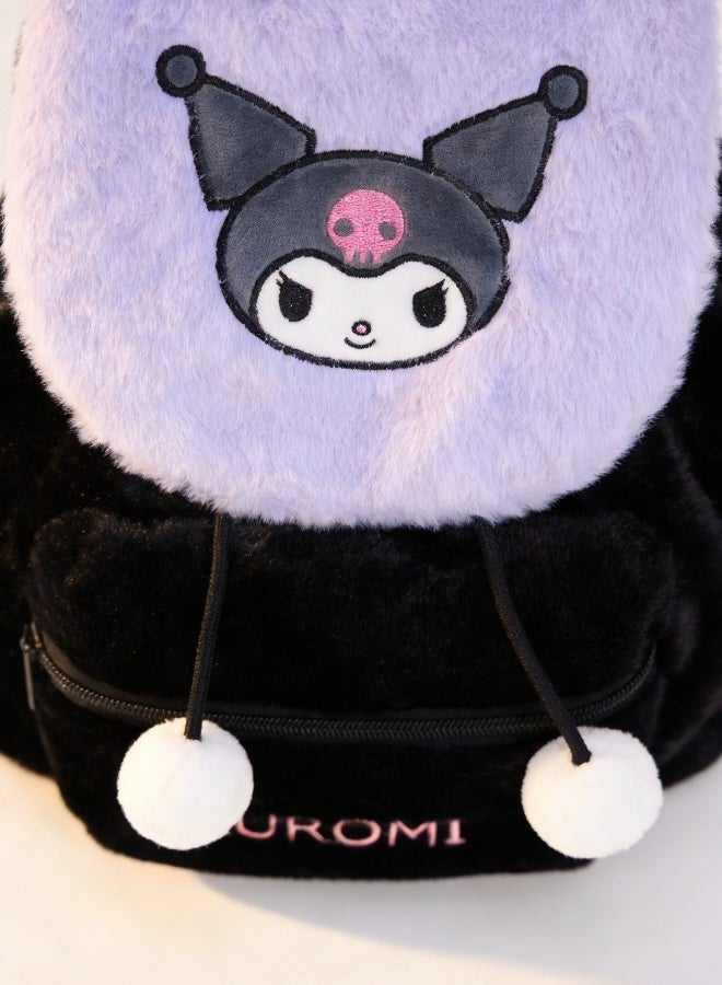 Sanrio Kuromi Plush Backpack Sanrio Themed Cute Pom Pom Decor Backpack Soft Plush Daily Outing School Bag for Fans - Image 5